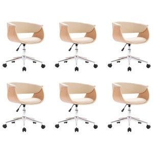 vidaXL, vidaXL Drehbare Esszimmerstühle 6 Stk. Creme Kunstleder, vidaXL Esszimmerstühle 6 Stk. Drehbar Creme Kunstleder