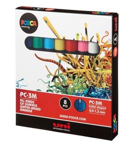 Pebeo, Pebeo 8 Posca 0,9/1,3Mm Sortiert, uni-ball Posca Marker, 0.9-1.3mm, PC-3M 8P, (8 Farben assortiert)