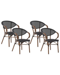 Beliani, Beliani Gartenstuhl schwarz / dunkler Holzfarbton 4er Set Caspri, Beliani - Gartenstuhl 4er Set aus Aluminium Retro CASPRI, One Size, Spacegrau