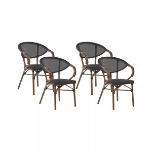 Beliani, Beliani Gartenstuhl schwarz / dunkler Holzfarbton 4er Set Caspri, Beliani - Gartenstuhl 4er Set aus Aluminium Retro CASPRI, One Size, Spacegrau