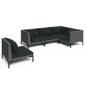 vidaXL, vidaXL 5-tlg. Garten-Lounge-Set mit Auflagen Poly Rattan Dunkelgrau