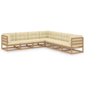 vidaXL, vidaXL 7-tlg. Garten-Lounge-Set mit Kissen Kiefer Massivholz, vidaXL 7-tlg. Garten-Lounge-Set mit Kissen Kiefer Massivholz