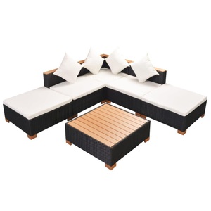 Diverse Hardware, 6-tlg. Garten-Lounge-Set mit Auflagen Poly Rattan Schwarz