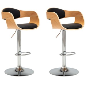 vidaXL, vidaXL Barhocker 2 Stk. Schwarz Bugholz und Kunstleder, vidaXL Barhocker 2 Stk. Schwarz Bugholz und Kunstleder