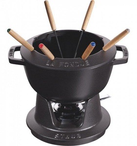 STAUB, Fondue Set schwarz m. 2 Griffen, rund. 20 cm, staub - Fondue Set schwarz m. 2 Griffen, 20cm, Schwarz