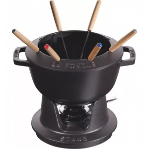 STAUB, Fondue Set schwarz m. 2 Griffen, rund. 20 cm, staub - Fondue Set schwarz m. 2 Griffen, 20cm, Schwarz