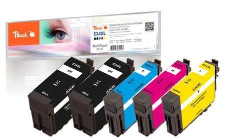 Peach, Peach Patrone Epson NO.34XL MultiPackPlus Retail, Peach E34 XL 5 Druckerpatronen XL (2*bk, c/m/y) ersetzt Epson No. 34XL, T3471*2, T3472, T3473, T3474 für z.B. Epson WorkForce Pro WF -3700