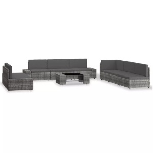 Diverse Hardware, 9-tlg. Garten-Lounge-Set Poly Rattan Grau
