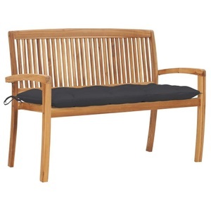 vidaXL, vidaXL Stapelbare Gartenbank mit Auflage 128,5 cm Massivholz Teak, 