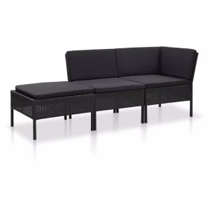 Diverse Hardware, 3-tlg. Garten-Lounge-Set mit Auflagen Poly Rattan Schwarz, vidaXL 3-tlg. Garten-Lounge-Set mit Auflagen Poly Rattan Schwarz