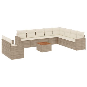 vidaXL, vidaXL 11-tlg. Garten-Sofagarnitur mit Kissen Beige Poly Rattan, vidaXL 11-tlg. Garten-Sofagarnitur mit Kissen Beige Poly Rattan