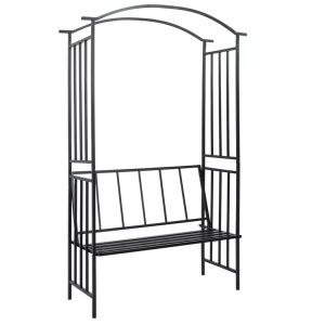 vidaXL, vidaXL Rosenbogen mit Bank Schwarz 128x50x207 cm Eisen, vidaXL Rosenbogen mit Bank Schwarz 128x50x207 cm Eisen