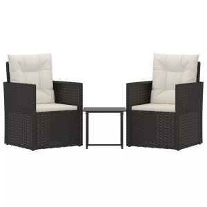 vidaXL, vidaXL 3-tlg. Garten-Lounge-Set mit Kissen Poly Rattan Schwarz