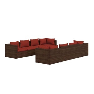 vidaXL, vidaXL 9-tlg. Garten-Lounge-Set mit Kissen Poly Rattan Braun, 
