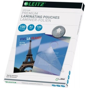 Leitz, Leitz Laminierfolie A4 100 ?m, Mediengewicht, ESSELTE Heißlaminierfolien A4 100 mic. 100 / Verpackung