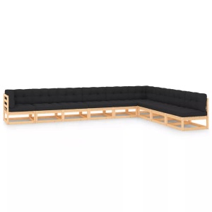vidaXL, vidaXL 9-tlg. Garten-Lounge-Set mit Anthrazit Kissen Kiefernholz, vidaXL 9-tlg. Garten-Lounge-Set mit Kissen Massivholz Kiefer