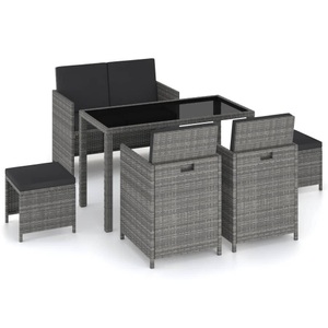 Diverse Hardware, 6-tlg. Garten-Essgruppe mit Auflagen Poly Rattan Grau, vidaXL 6-tlg. Garten-Essgruppe mit Auflagen Poly Rattan Grau