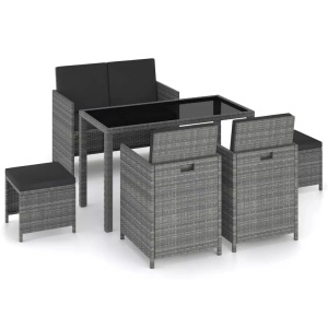 Diverse Hardware, 6-tlg. Garten-Essgruppe mit Auflagen Poly Rattan Grau, vidaXL 6-tlg. Garten-Essgruppe mit Auflagen Poly Rattan Grau