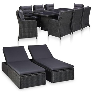 vidaXL, vidaXL 11-tlg. Garten-Essgruppe Poly Rattan Schwarz, vidaXL 11-tlg. Garten-Essgruppe Poly Rattan Schwarz