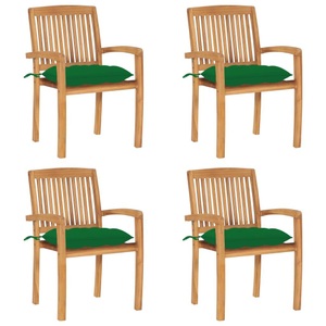 vidaXL, vidaXL Stapelbare Gartenstühle mit Kissen 4 Stk. Massivholz Teak, 