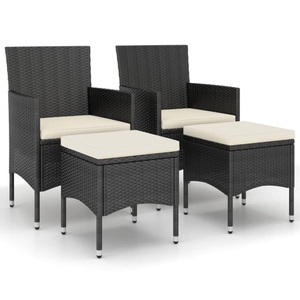 vidaXL, vidaXL 4-tlg. Gartenstuhl und Hocker Set Poly Rattan Schwarz