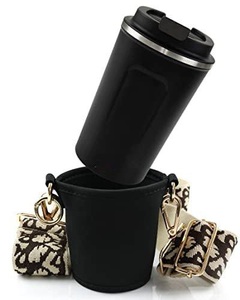 Only-bags.store, Cupholder Set - Becherhalter Und Thermobecher Zum Umhängen - Getränkehalter Aus Neopren Mit Damen Braun ONE SIZE, 