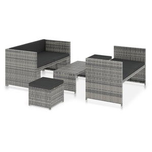 Diverse Hardware, 5-tlg. Garten-Lounge-Set mit Auflagen Poly Rattan Grau, vidaXL 5-tlg. Garten-Lounge-Set mit Auflagen Poly Rattan Grau