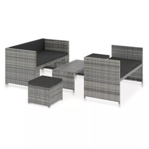 Diverse Hardware, 5-tlg. Garten-Lounge-Set mit Auflagen Poly Rattan Grau, vidaXL 5-tlg. Garten-Lounge-Set mit Auflagen Poly Rattan Grau