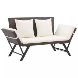 Diverse Hardware, Gartenbank mit Auflagen 176 cm Braun Poly Rattan
