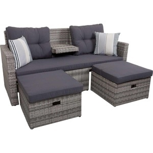mutoni Garten, Gartenlounge Sofa Villa 3tlg (mit Funktionen), mutoni - Gartenlounge Valletta, One Size, Grau