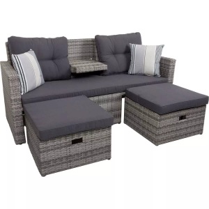 mutoni Garten, Gartenlounge Sofa Villa 3tlg (mit Funktionen), mutoni - Gartenlounge Valletta, One Size, Grau