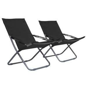 vidaXL, vidaXL Klappbare Strandstühle 2 Stk. Stoff Schwarz, vidaXL Klappbare Strandstühle 2 Stk. Stoff Schwarz