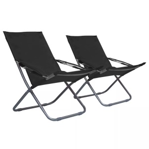 vidaXL, vidaXL Klappbare Strandstühle 2 Stk. Stoff Schwarz, vidaXL Klappbare Strandstühle 2 Stk. Stoff Schwarz