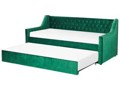 Beliani, Bett mit Lattenrost aus Samtstoff Glamourös MONTARGIS Bett mit Lattenrost aus Samtstoff Glamourös MONTARGIS, Beliani - Bett mit Lattenrost aus Samtstoff Modern MONTARGIS, 90x200 cm, Ozeangrün