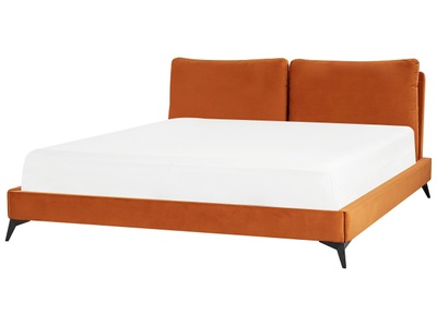 Beliani, Bett mit Lattenrost aus Samtstoff Modern MELLE Bett mit Lattenrost aus Samtstoff Modern MELLE, Beliani - Bett mit Lattenrost aus Samtstoff Modern MELLE, 180x200 cm, Orange Bunt