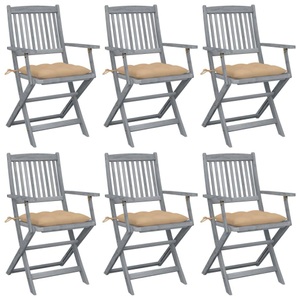 vidaXL, vidaXL Klappbare Gartenstühle 6 Stk. mit Kissen Massivholz Akazie, vidaXL Klappbare Gartenstühle 6 Stk. mit Kissen Massivholz Akazie