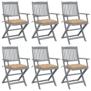 vidaXL, vidaXL Klappbare Gartenstühle 6 Stk. mit Kissen Massivholz Akazie, vidaXL Klappbare Gartenstühle 6 Stk. mit Kissen Massivholz Akazie