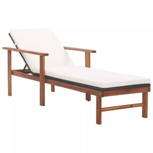 Diverse Hardware, Sonnenliege mit Auflage Poly Rattan Akazie Massivholz Schwarz, vidaXL Sonnenliege mit Auflage Poly-Rattan Akazie Massivholz Schwarz