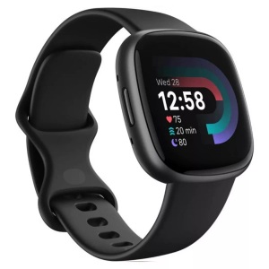 Fitbit, FITBIT Versa 4 - Fitness-Smartwatch (Grösse S: Passend für Handgelenke mit einem Umfang von 129 bis 175 mm, Grösse L: Passend für Handgelenke mit einem Umfang von 158 bis 209 mm, -, Schwarz/Aluminium-Graphit), fitbit Versa 4 Black/Graphite Smartwatch ? Schwarz