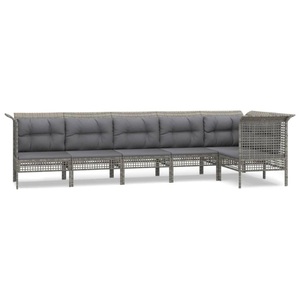 vidaXL, vidaXL 6-tlg. Garten-Lounge-Set mit Kissen Grau Poly Rattan