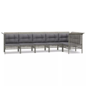 vidaXL, vidaXL 6-tlg. Garten-Lounge-Set mit Kissen Grau Poly Rattan