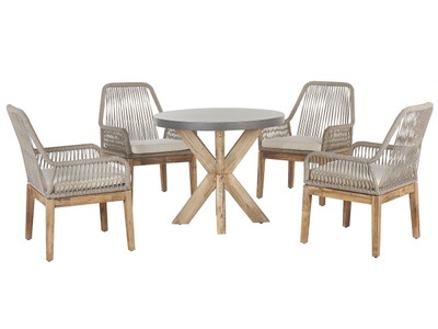 Beliani, Beliani Gartenmöbel Set Faserzement grau 90 cm 4-Sitzer Stühle beige OLBIA Gartenlounge, 