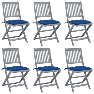 vidaXL, vidaXL Klappbare Gartenstühle 6 Stk. mit Kissen Massivholz Akazie, vidaXL Klappbare Gartenstühle 6 Stk. mit Kissen Massivholz Akazie