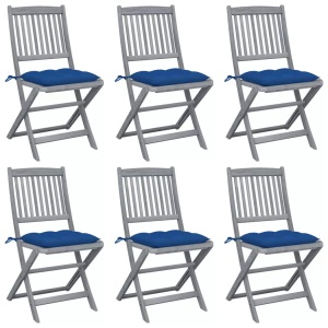 vidaXL, vidaXL Klappbare Gartenstühle 6 Stk. mit Kissen Massivholz Akazie, vidaXL Klappbare Gartenstühle 6 Stk. mit Kissen Massivholz Akazie