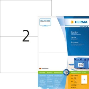 HERMA, Herma 4628 Etiketten 210 x 148 mm Papier Weiß 400 St. Permanent Universal-Etiketten Tinte, Laser, Kopie 200 Blatt DIN, Herma Premium-Etiketten auf A4-Blättern, permanent haftend, 400 Etiketten, 200 Bogen