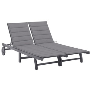 vidaXL, vidaXL 2-Personen-Sonnenliege mit Auflage Grau Akazie Massivholz, vidaXL 2-Personen-Sonnenliege mit Auflage Grau Akazie Massivholz