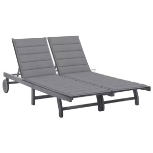 vidaXL, vidaXL 2-Personen-Sonnenliege mit Auflage Grau Akazie Massivholz, vidaXL 2-Personen-Sonnenliege mit Auflage Grau Akazie Massivholz