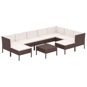 vidaXL, vidaXL 10-tlg. Garten-Lounge-Set mit Auflagen Poly Rattan Braun