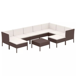 vidaXL, vidaXL 10-tlg. Garten-Lounge-Set mit Auflagen Poly Rattan Braun