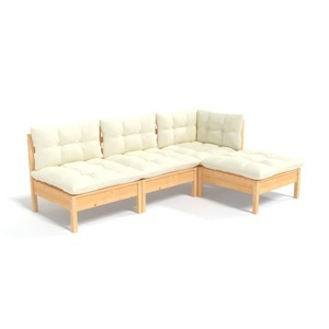 vidaXL, vidaXL 4-tlg. Garten-Lounge-Set mit Creme Kissen Kiefernholz, VidaXL - Garten-lounge-set kiefernholz, One Size, Light Beige
